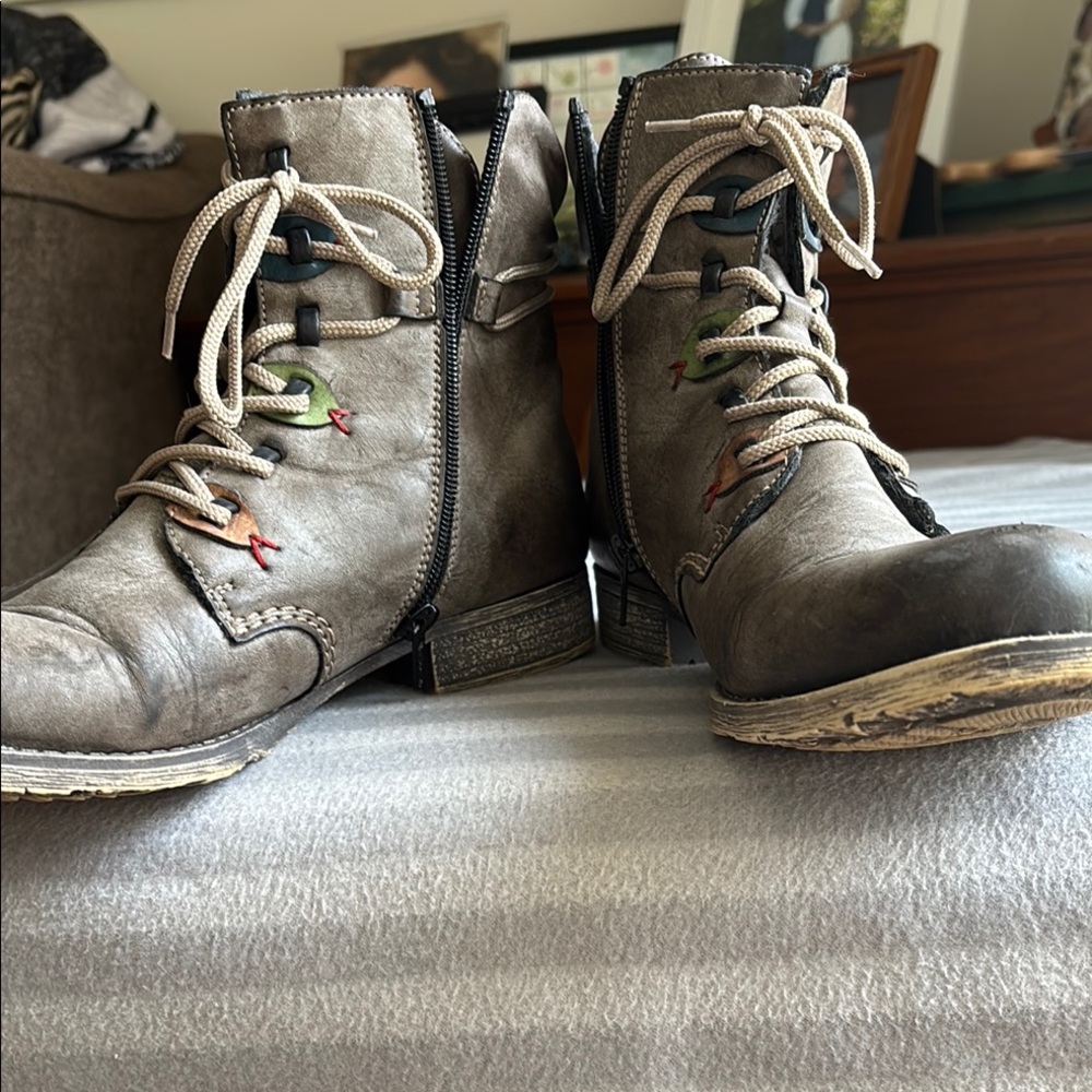 Rieker Taupe Ankle Boots with Multicolor Details